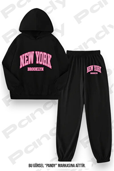 pandy Σετ φόρμας με στάμπα New York Unisex με κουκούλα καγκουρό με τσέπη