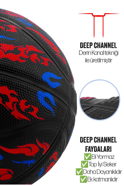 BK Commerce Basketbol Topu Pompalı 7 No TB-500 Buzzers Grafiti Kauçuk Dayanıklı Deep Channel Kabartma