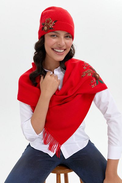 Desen Triko Daisy Flower Patterned Women's Wool Beret Coral