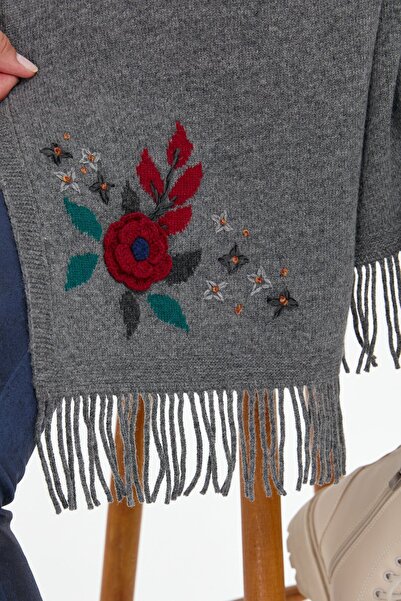 Desen Triko Smoked Colored Daisy Flower Patterned Women's Wool Beret