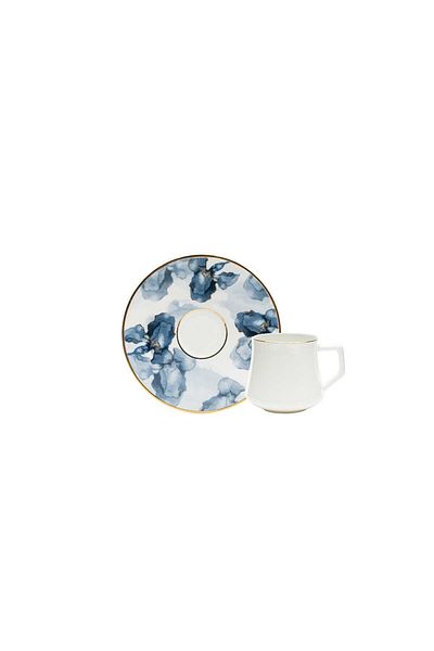 EVALIZA Bouquet Flower Blue 12 Pieces Coffee Cup for 6 People 80 ml