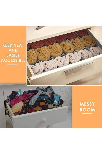 fulina Socks Storage Boxes, 24 Cell Collapsible Divider for Clothes, Socks, Lingerie, Underwear, Ties
