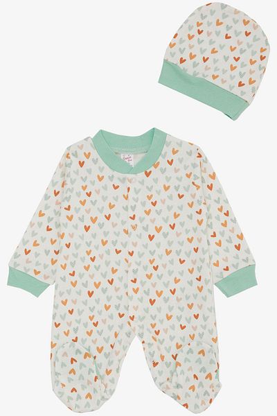 Breeze 0-6 Months Baby Girl White Jumpsuit with Booties - Colorful Hearts Pattern