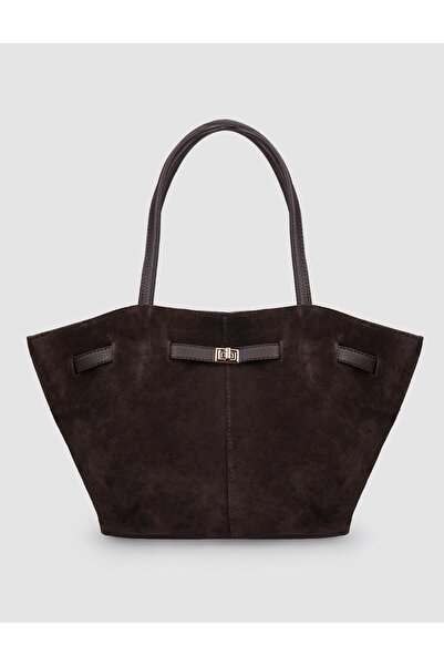 Cabani Γυναικεία τσάντα ώμου από 100% γνήσιο δέρμα καφέ σουέντ