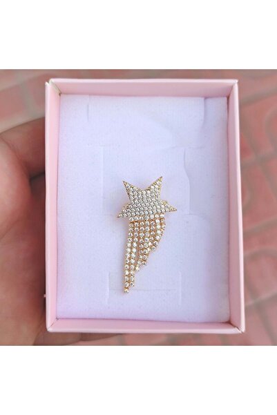 Güler Yüzlü Silver TAŞLI SÜZME YILDIZ BROŞ 2 CM - ALTIN SARI