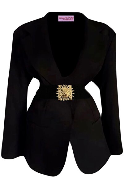 BONJOVİN PARİS Özel tasarım Kemer detaylı siyah blazer ceket