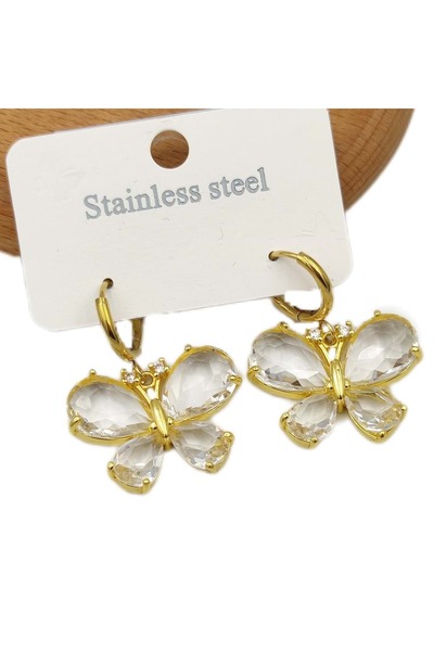 Güler Yüzlü Silver STEEL BIG BUTTERFLY RING EARRING