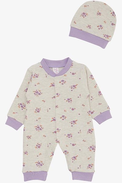 Breeze 0-6 Months Baby Girl Floral Patterned Jumpsuit - Beige Melange