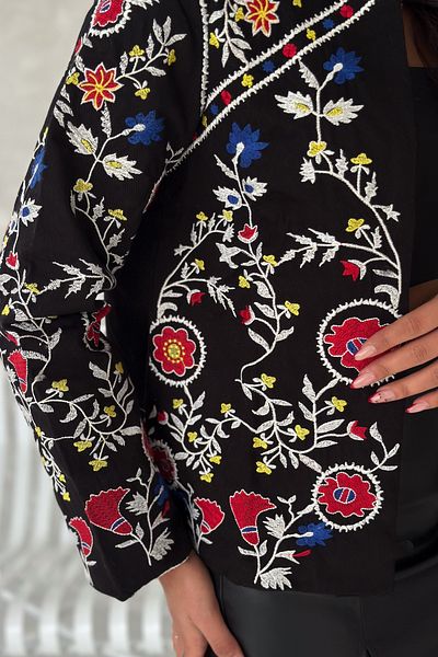 FEMELLE Jachetă neagră de damă cu broderie completă