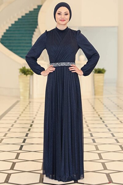 SUBU TASARIM Navy Blue Dila Evening Dress - Tbssn44 Model