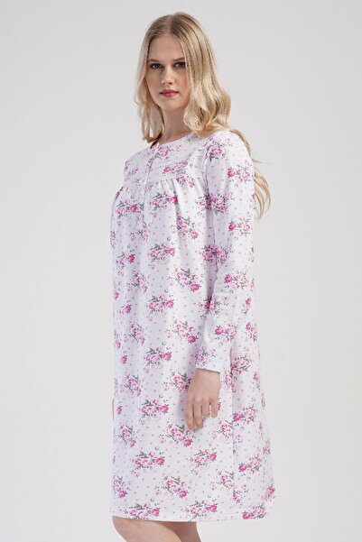 VİENETTA Women's 2 Thread Long Sleeve Pink Nightgown C9T0N7O161