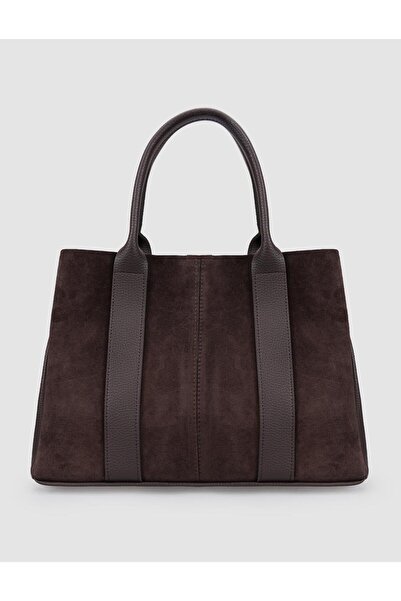 Cabani Γυναικεία τσάντα ώμου από 100% γνήσιο δέρμα καφέ καστόρι με υφή