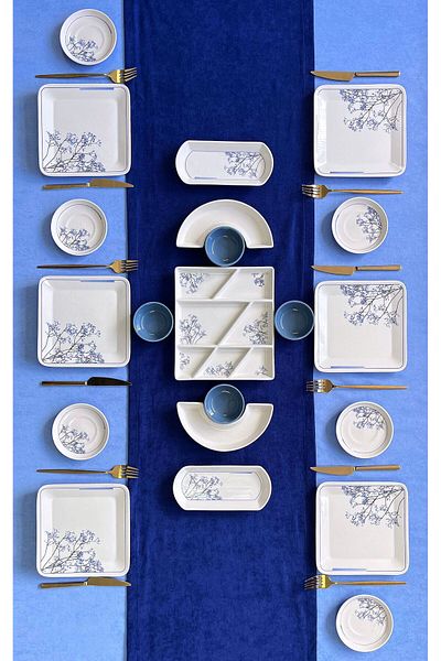 Erbaşlar Cipso Luxury Relief 21 Piece Square Breakfast Set for 6 Persons