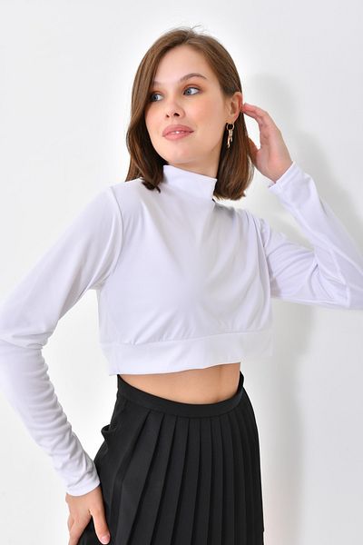 mirach Women's White Crop T-Shirt Blouse |   Hijab Neck Collar Sleeve Half Top Tunic Body Stylish Design