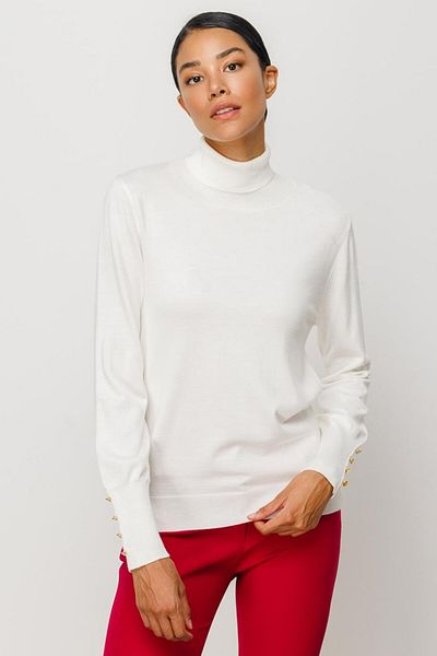 Nazen Giyim Tricotaj cu nasturi ornamentali Pulover de damă ecru 27503-2k4