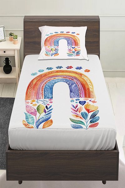 Else Dekor Boho Rainbow Ακουαρέλα με μοτίβο για κορίτσια Μονό Σετ σεντόνια με επένδυση 100x200cm