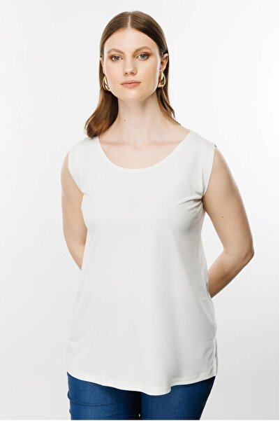 On Fashion Ecru Sleeveless Women's T-Shirt - Basic Model 31310-2Y4