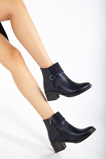 Dilimler Ayakkabı Γυναικείες μπότες με τακούνι Navy Blue Daily - Ελαστικός λαιμός και χοντρό τακούνι
