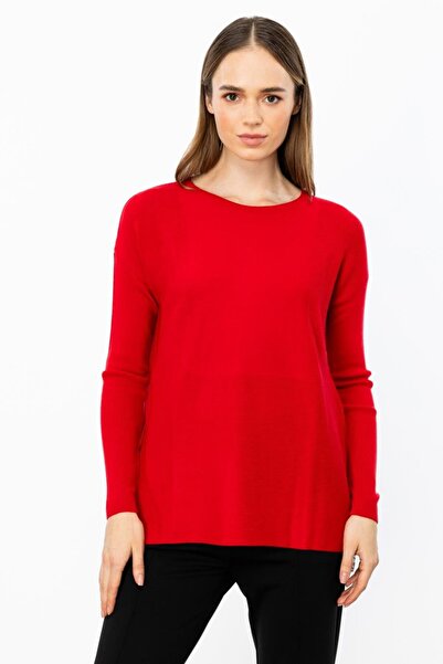 Nazen Giyim CEPLİ KIRMIZI KADIN TRİKO KAZAK 45318-2K5