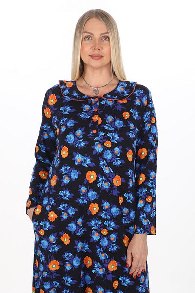 STELLETO Baby Collar Frilly Floral Patterned Winter Modal Dress