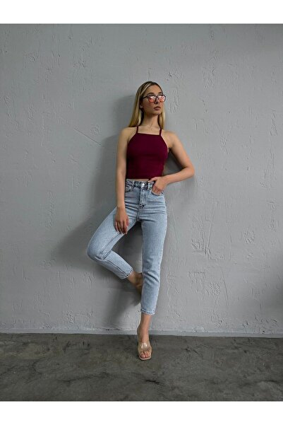 beeke Blugi Essentials Mavi Kar Yıkama Yüksek Bel Mom Comfort Slim Fit (TAM KALIPTIR)