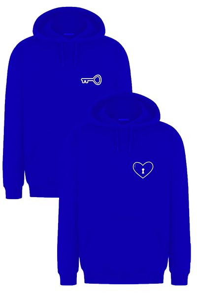 Merkür Store Women's Men's Hooded Ribbon Kangaroo Pocket Sweatshirt Lover Combination