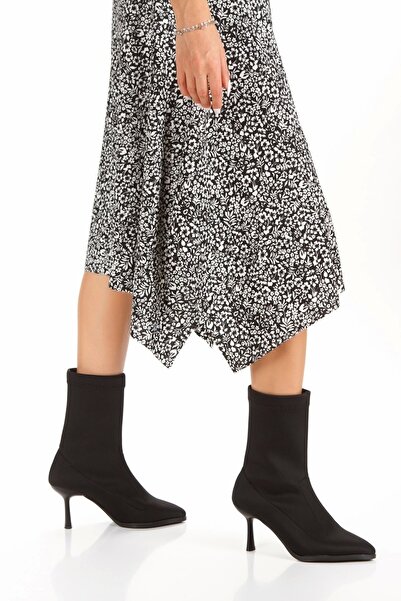 DARUGA Kadın Siyah İnce Topuklu Streç Bot