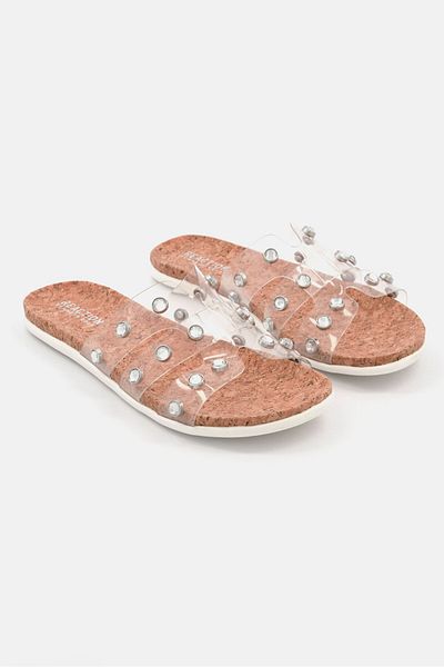Kenneth Cole Women Slim H Band Stud Slip On Sandals, Clear