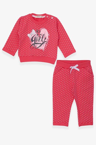 Breeze Baby Girl Tracksuit Set Polka Dot Glitter Printed 6 Months-2 Years, Coral