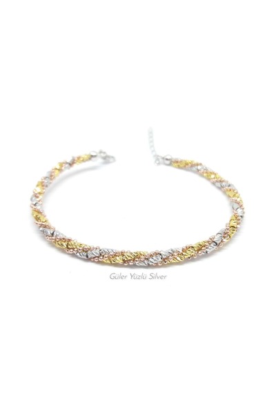 Güler Yüzlü Silver SİLİNDİR DORİCA VE TOP ZİNCİR ESNEK GÜMÜŞ BİLEZİK