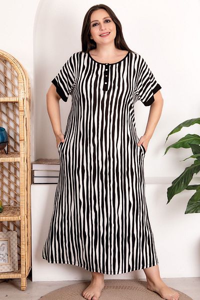 Jenny Daphne Battal Size Striped Viscose Nightgown Dress - Mother Size 7256