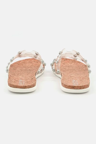 Kenneth Cole Women Slim H Band Stud Slip On Sandals, Clear
