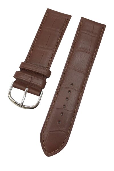 MercanSaat سوار ساعة من الجلد الطبيعي بطبعة تمساح بني مقاس 24 ملم