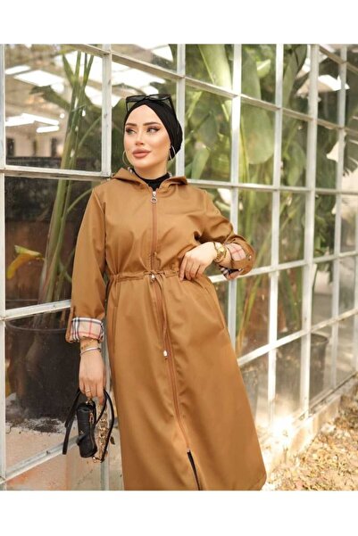 SHİROSA Kadın Trençkot Kapüşonlu Kol Katlamalı Desenli