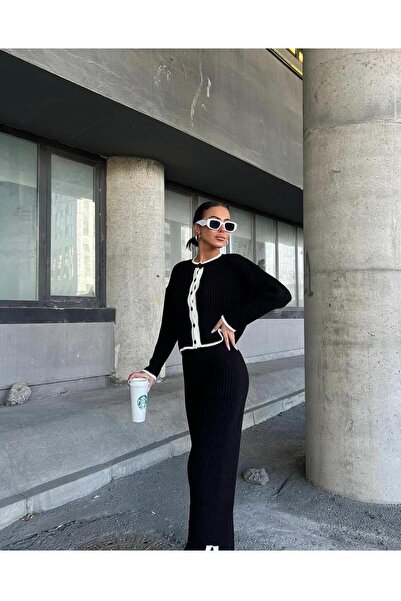 Store Siyah Kadın Crop Triko Takım