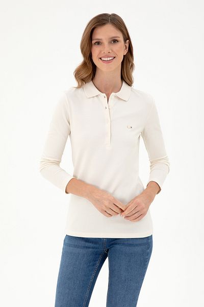 U.S. Polo Assn. Hanorac de bază crem cu gât polo pentru femei 50296941 -vr071
