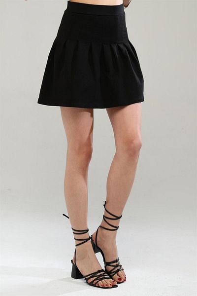 TF The Fancy For You Fancy Women's Zippered Pleated High Waist Black Mini Skirt