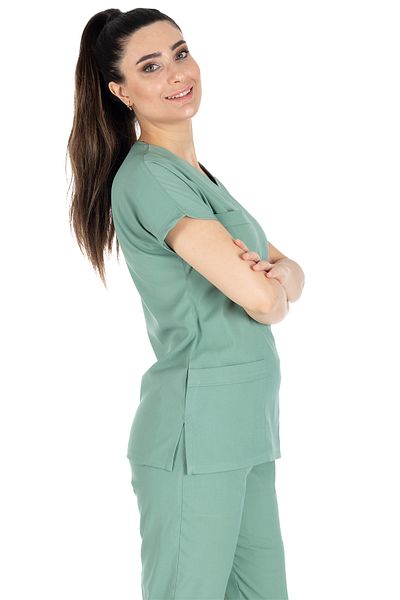Alsancak Üniforma Green Lycra Thin Fabric Scrubs Doctor Nurse Jersey Bat Sleeve Surgical Suit