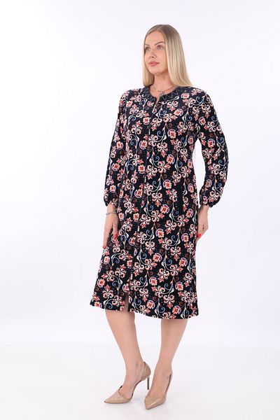 STELLETO Patterned Sleeves Jewelled Collarless Velvet Winter Zipper Dress