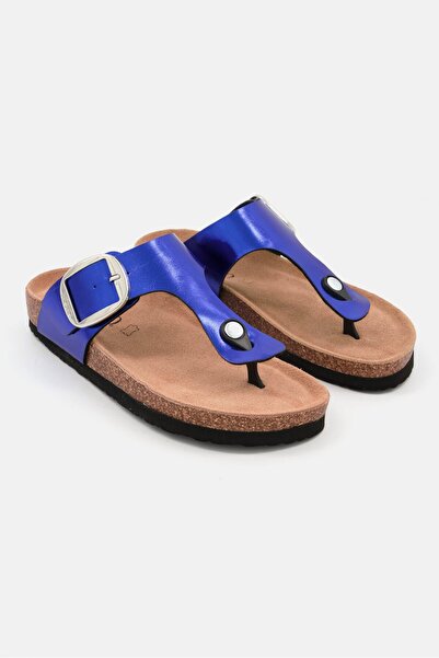 XOXO Women Slip On Cork Slides, Metallic Blue