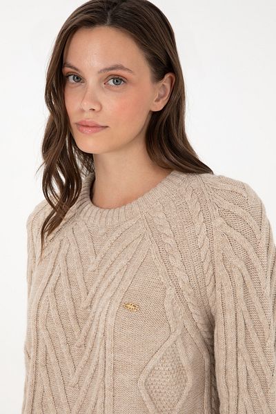 U.S. Polo Assn. Pulover de damă cu gât crew nisip 50293747 -VR085