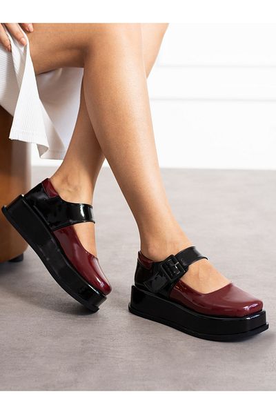 Alemdar Shoes Дамски мокасини MARE Claret, червено-черни, с катарама