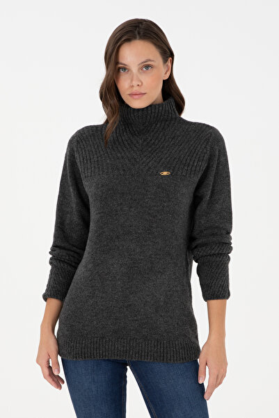 U.S. Polo Assn. سترة نسائية ذات ياقة مدورة من أنثراسايت ميلانج 50294257 -VR081