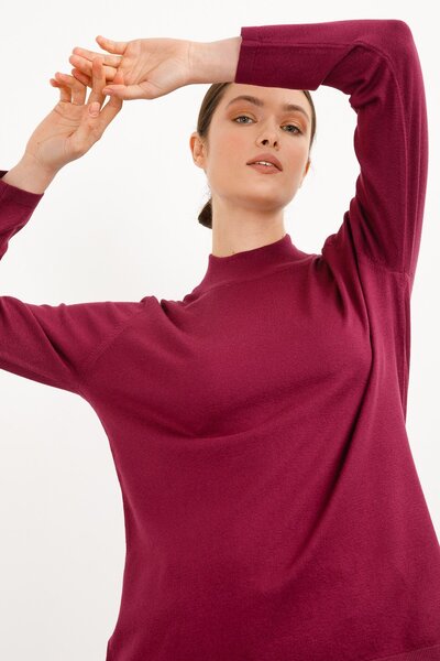 Desen Triko Жіноча блуза з довгими рукавами та лікрами, напівкороткий комір, ...