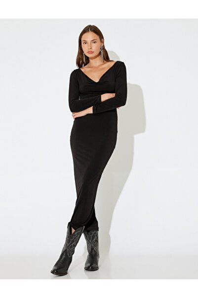 Koton X İnji - Degaje Yaka Uzun Kollu Sırt Detaylı Midi Elbise