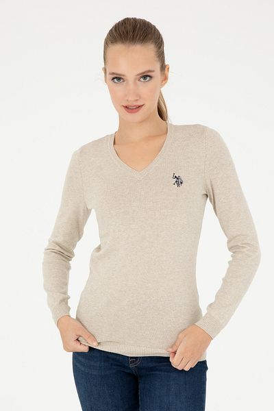U.S. Polo Assn. Pulover de bază cu decolteu în V Stone Melange pentru femei 50293542 -VR225