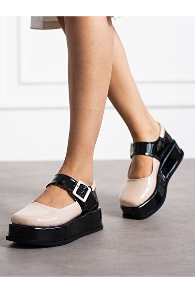 Alemdar Shoes Krem-siyah Toka Detay Kadın Loafer