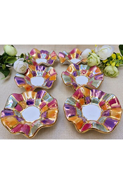 BY.RAYKA PORSELEN El Dekor 6 Pieces Frilly Checkerboard Turkish Delight Set