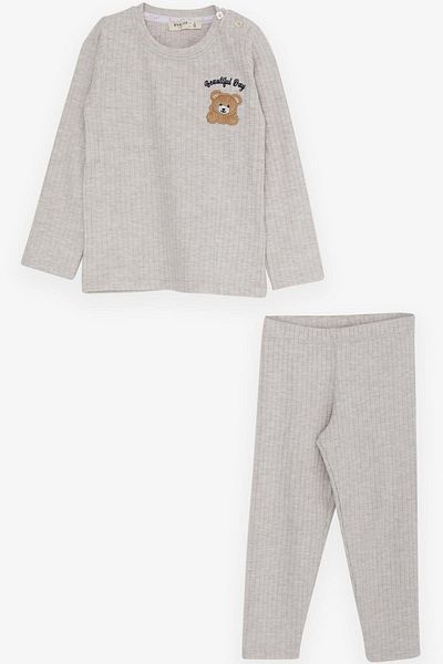 Breeze Baby Girl Tights Set with Baby Teddy Bear Embroidery 9 Months-3 Years, Beige Melange
