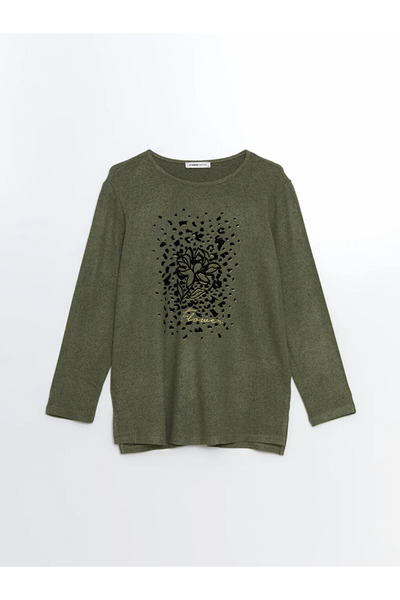 LC Waikiki LCW Grace Haki Bisiklet Yaka Desenli Kadın Bluz